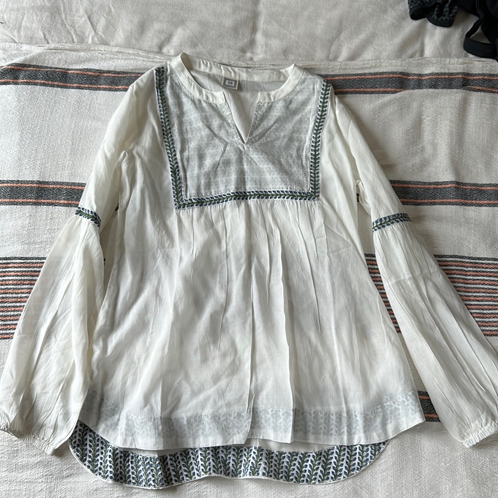 Beautiful one of a kind cotton blouse with block print details